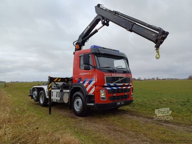 Camión portacontenedores de gancho Volvo FM 9.340 MKG Kran Feuerwehr Firetruck