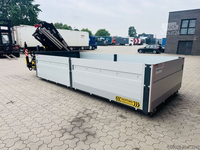 Ladskifteanhænger  Abrollcontainer Container 6,5 m Kran  Fassi F150