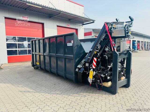 Ladskifteanhænger  Abrollcontainer Container 6,5 m Kran  Fassi F150