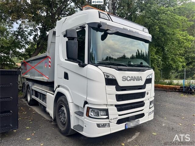 Haakarmsysteem Scania G410 6x2 Hooklift Truck with Machine Flatbed – CNG