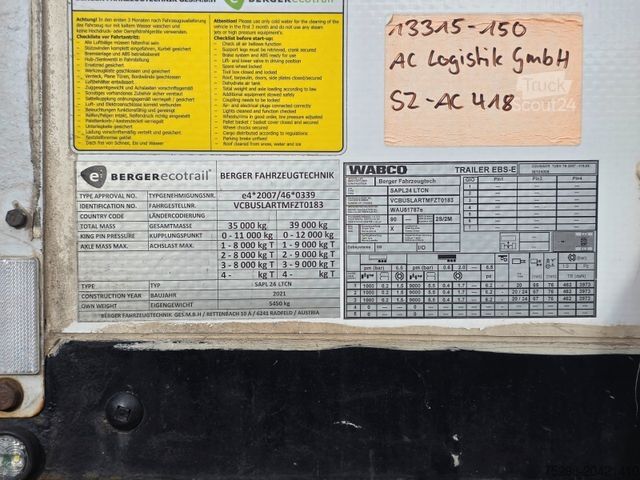 Auflieger mit Pritsche & Plane BERGER SAPL24 / Coilmulde / 5.450 kg Leergewicht
