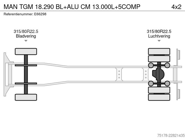 Грузовик-цистерна MAN TGM 18.290 BL+ALU CM 13.000L+5COMP