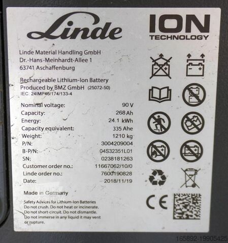 Bateria do wózka widłowego Linde 90 Volt  268 Ah