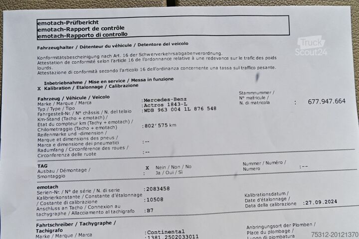 Samochód ciężarowy z plandeką typu platforma Mercedes-Benz Actros 1843 E6 Retarder LBW 2,76m Alu Reifen60%