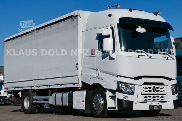 Camion cu platformă și prelată RENAULT T 380 Pritsche Plane Bordwände Vollluft LBW