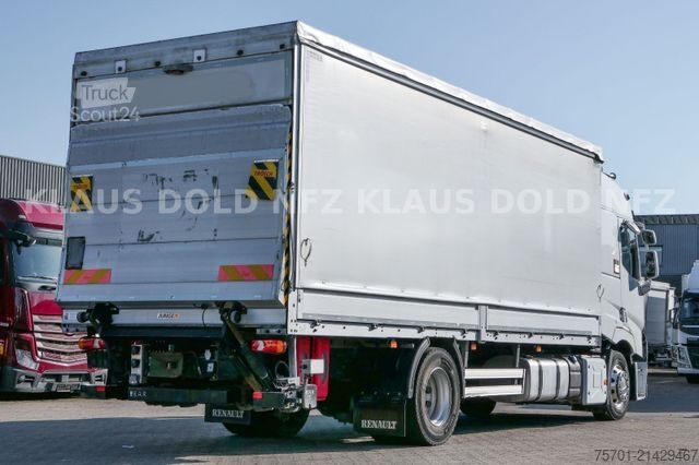 Camion cu platformă și prelată RENAULT T 380 Pritsche Plane Bordwände Vollluft LBW