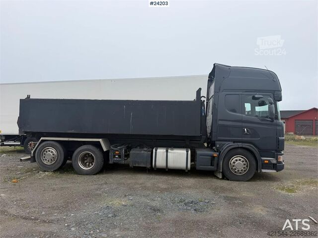 Haakarmsysteem Scania R164G 580 V8 6x2 hook truck w/ box.