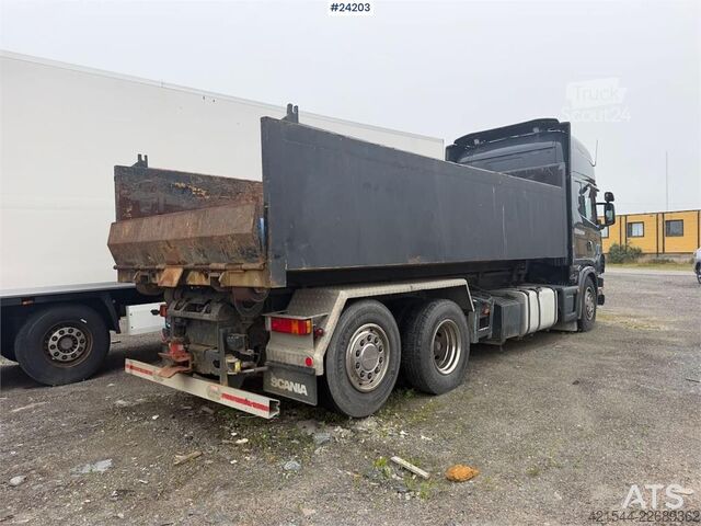 Haakarmsysteem Scania R164G 580 V8 6x2 hook truck w/ box.