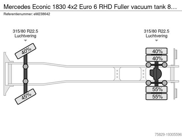 Veículo de aspiração Mercedes-Benz Econic 1830 4x2 Euro 6 RHD Fuller vacuum tank 8...