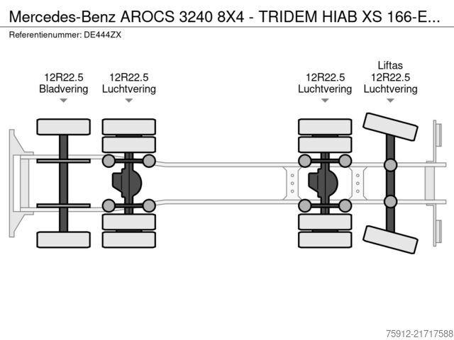 Tovornjak z žerjavom Mercedes-Benz AROCS 3240 8X4 - TRIDEM HIAB XS 166-E5 HIPRO CR...
