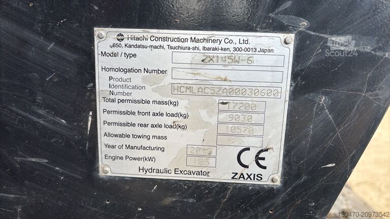 Tekerlekli ekskavatör Hitachi ZX145W-6