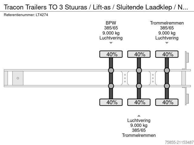 Curtain sided Tracon Trailers TO 3 Stuuras / Lift-as / Sluitende Laadklep / N...