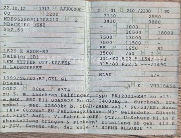 Tovornjak prekucnik MERCEDES-BENZ Axor 1829 / 13m Palfinger Kran FUNK / Meiller