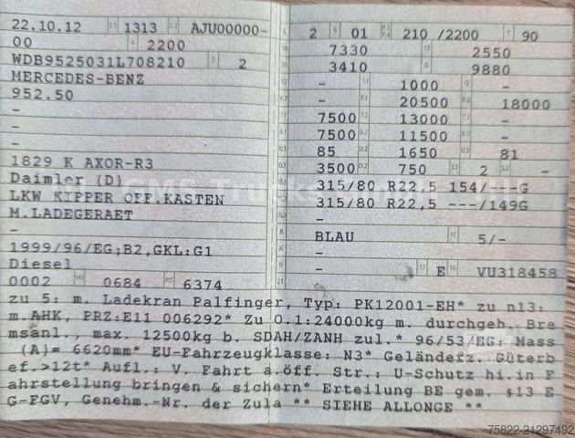 Tristrani prekucnik MERCEDES-BENZ Axor 1829 / 13m Palfinger Kran FUNK / Meiller