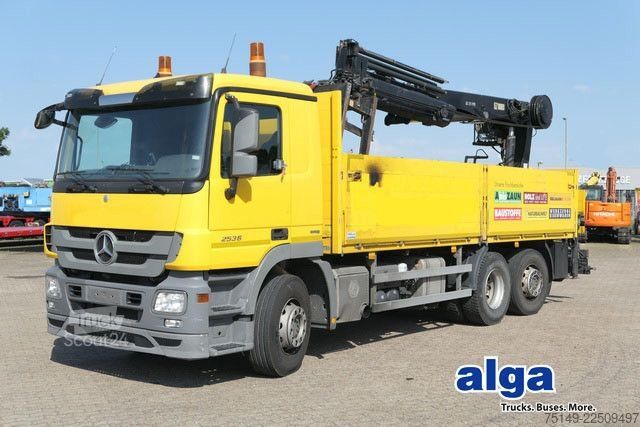 Platforminis sunkvežimis MERCEDES-BENZ 2536 L Actros 6x2, Hiab 211DL-4PRO, Klima, AHK