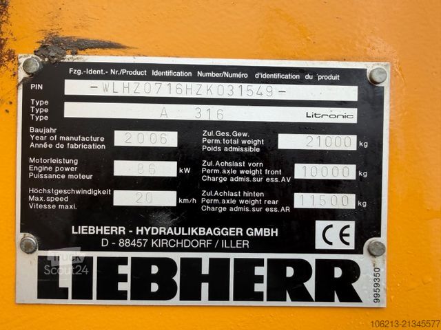Τροχοφόρος εκσκαφέας LIEBHERR A 316