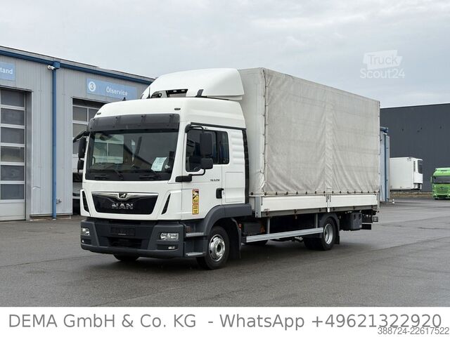 Transportador con plataforma y toldo MAN TGL 8.250*E6d*LBW*Klima*Navi*TÜV*AHK* 2 Liegen*