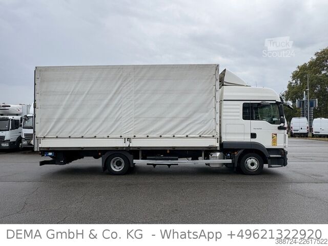 Transportador con plataforma y toldo MAN TGL 8.250*E6d*LBW*Klima*Navi*TÜV*AHK* 2 Liegen*