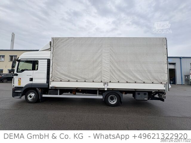 Transportador con plataforma y toldo MAN TGL 8.250*E6d*LBW*Klima*Navi*TÜV*AHK* 2 Liegen*