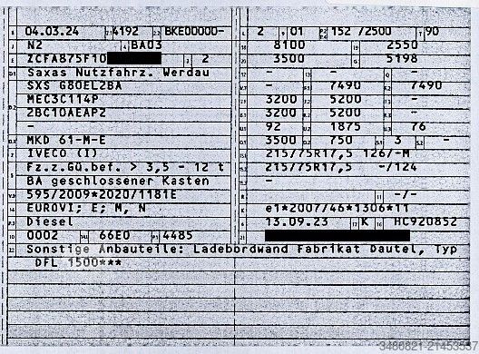 Dubă cu caroserie tip cutie IVECO EUROCARGO ML 75E21/P Koffer Luftfederung LBW DFL