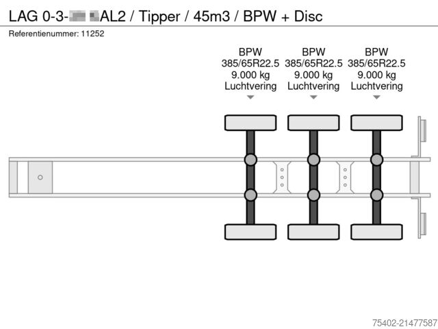 Benne LAG 0-3-39 KAL2 / Tipper / 45m3 / BPW + Disc