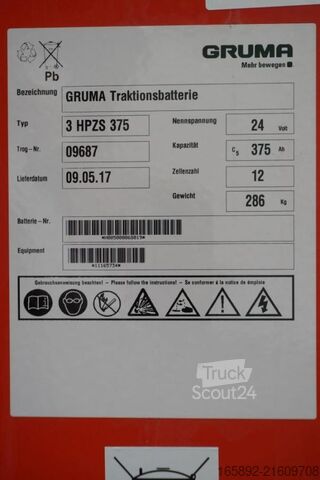 Baterie vysokozdvižného vozíku GRUMA 24 Volt 3 PzS 375 Ah