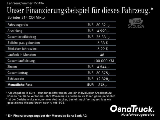 Фургон-панель MERCEDES-BENZ Sprinter 314 CDI Mixto Klima,Standheizung,Kamera