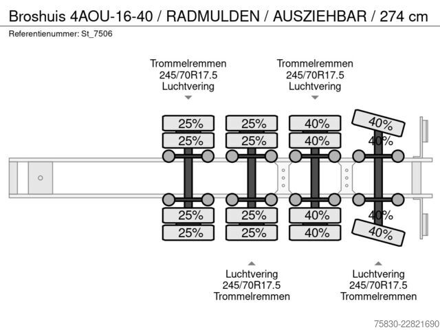 Lav laster Broshuis 4AOU-16-40 / RADMULDEN / AUSZIEHBAR / 274 cm