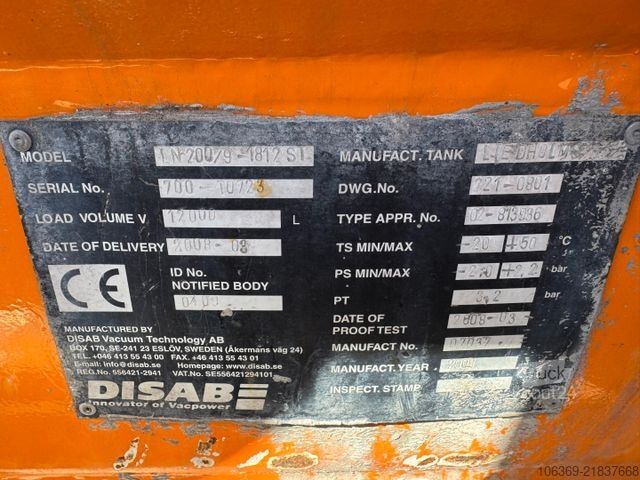 Naczepa cysternowa Disab Centurion LN20 Vacuumloader 12000 L