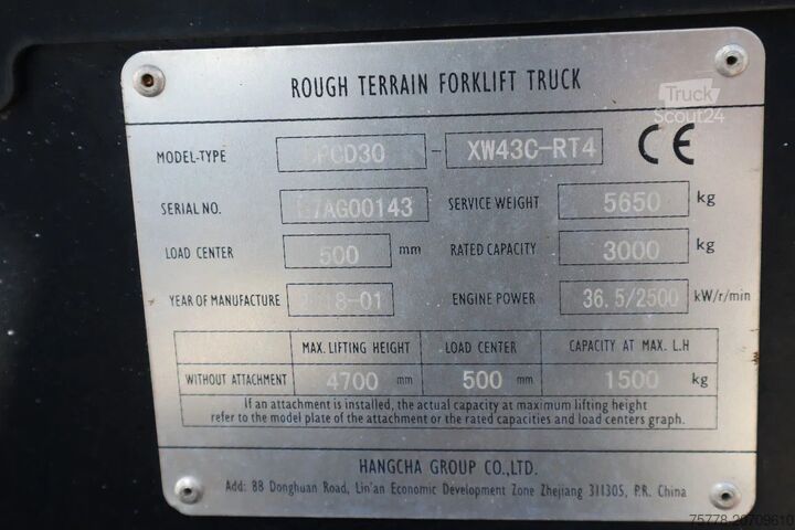 Gaffeltruck til alle typer terræn Hangcha CPCD30 - XW43C-RT4 | 4X4 | TRIPLEX | SIDESHIFT ...