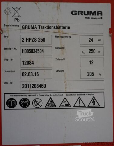 Heftruckaccu GRUMA 24 Volt 2 PzS 250 Ah