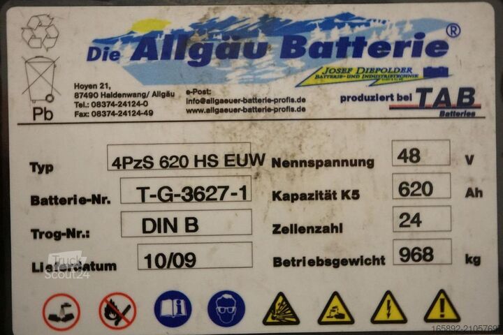 Heftruckaccu ALLGÄU BATTERIE 48 Volt 4 PzS 620 Ah
