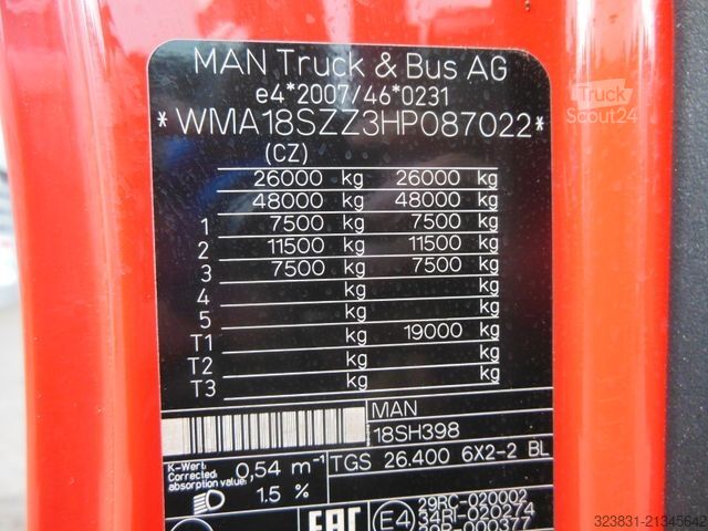 Φορτηγό πλατφόρμα με μουσαμά MAN TGS 26.400,PRITSCHE 9,21M=23 PAL,NUR 141.997 KM!