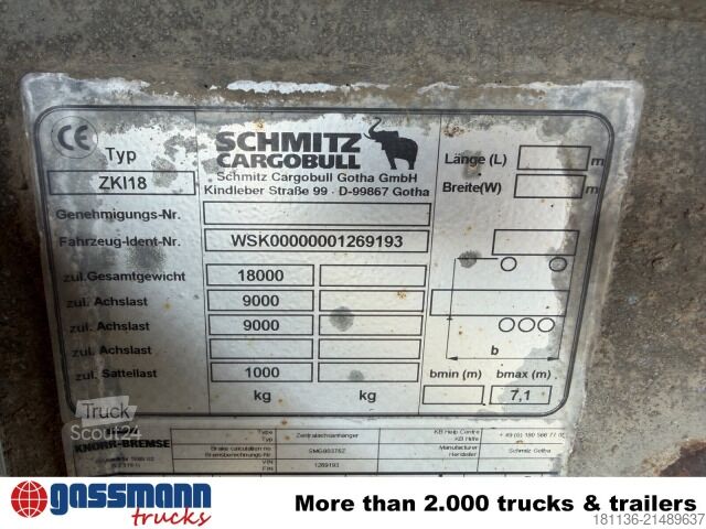 Three-way tipper trailer Schmitz ZKI 18-4.9, Stahlbordwände ca. 10m³, Rahmen