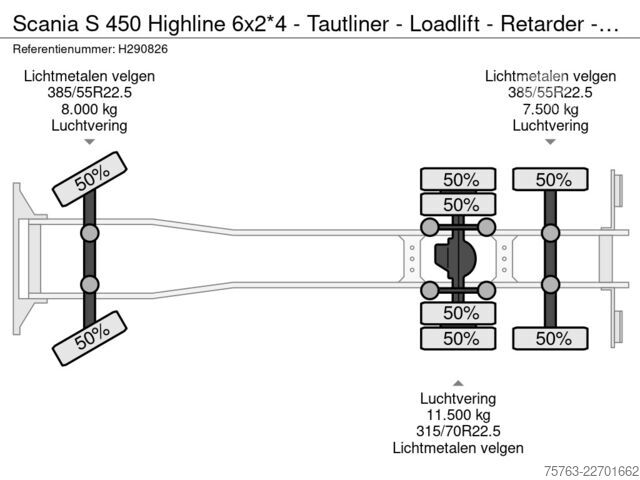 Glidende presenning Scania S 450 Highline 6x2*4 - Tautliner - Loadlift - R...