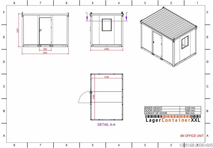 Sea container Elipo®  Bürocontainer Baucontainer 3m Mobilcontainer mit zwei Fenster NEU