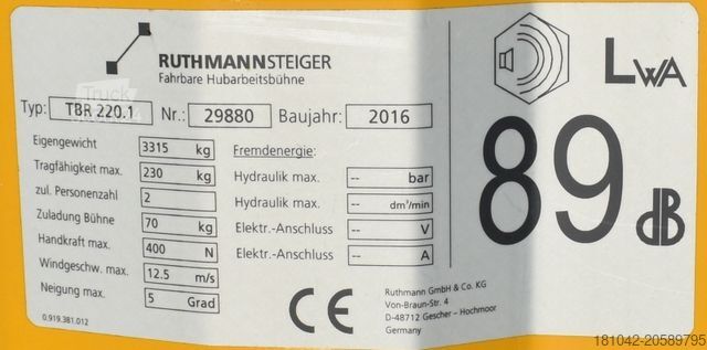 Автогидроподъёмник RUTHMANN TBR 220.1