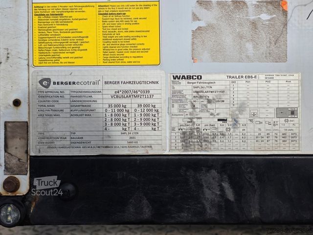 Atvērta puspiekabe ar tentu BERGER SAPL 24 / Coilmulde / 5.460 kg
