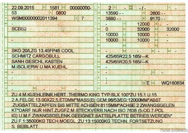Semirimorchio frigorifero SCHMITZ CARGOBULL SKO 20/LZG 13.45 FP45 COOL / Thermo King SLX 100