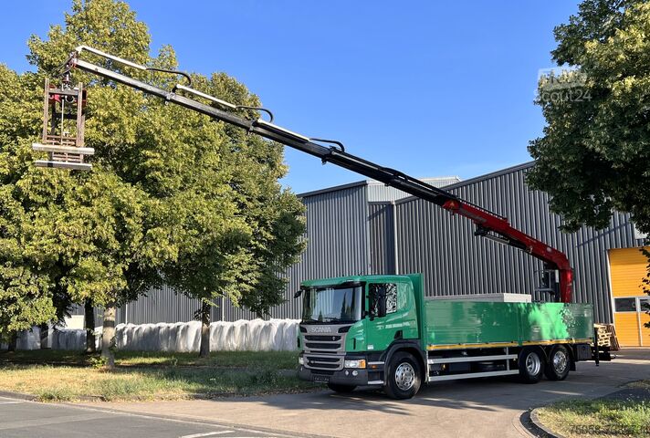 شاحنة مسطحة (مفتوحة) Scania P410 - EURO6 - Kran - LIFT - LENK - 1. Hand