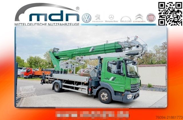 Camion équipé d'une grue MERCEDES-BENZ Ategoe 816 Dachdecker Kran BÖCKER 37/4000 Korb
