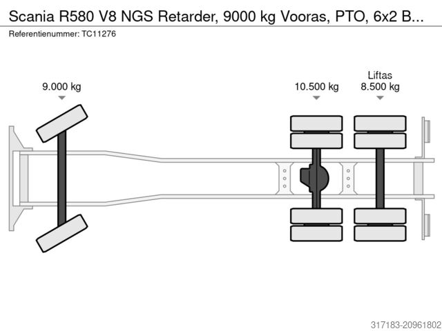 Chassis cabine Scania R580 V8 NGS Retarder, 9000 kg Vooras, PTO, 6x2 ...