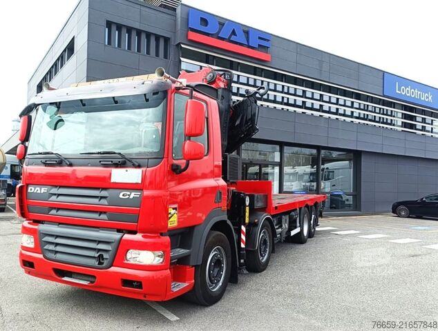 LKW mit Kofferaufbau DAF CF 510 8x2 pianale con gru Fassi 6 sfili idraulici
