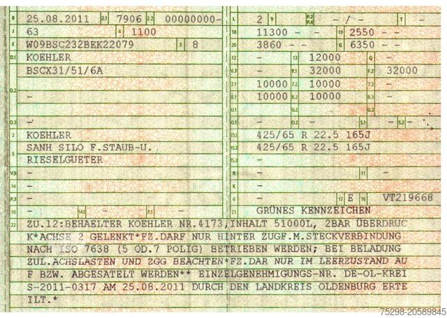 Semirimorchio silo Köhler BSCX31/51/A / 51.000 l / Lenkachse