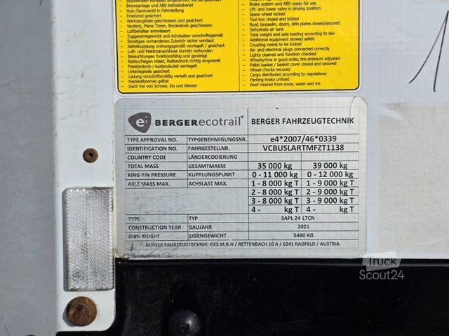 Atvērta puspiekabe ar tentu BERGER SAPL 24 / Coilmulde / 5.460 kg