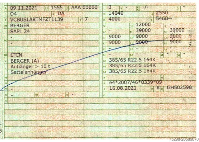 Atvērta puspiekabe ar tentu BERGER SAPL 24 / Coilmulde / 5.460 kg