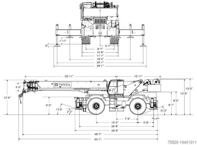 Arazi vinci Terex RT110 QUADSTAR ROUGH TERRAIN CRANE + JIB + 2x LIER