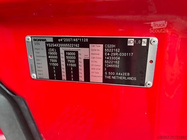 Τυπική μονάδα τράκτορα SCANIA S500 Highline Standklima,Retarder,Vollluft