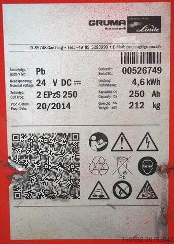 Forklift battery GRUMA 24 Volt 2 PzS 250 Ah