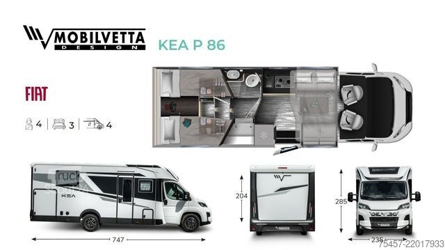 Daļēji integrēta kemperis MOBILVETTA Kea P 86 2026 - ACC 180PS Autom.  VOLL
